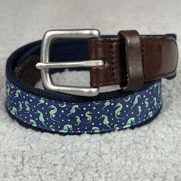 Vineyard Vines Belt Mens 30 Canvas Club Ribbon Blue Seahorse Print Preppy Golf - Picture 1 of 10